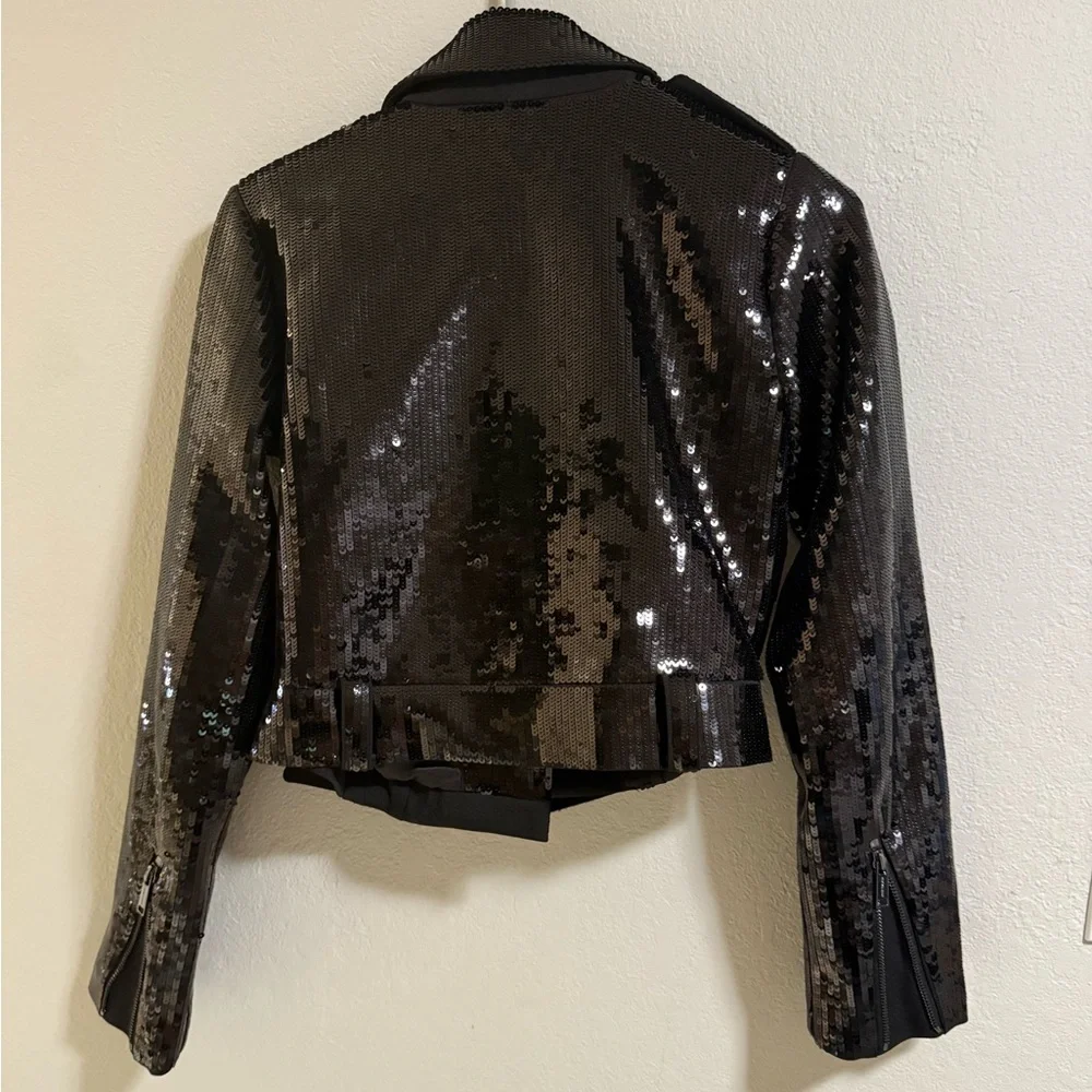 Michael Michael Kors Black Sequin Moto Jacket XXS